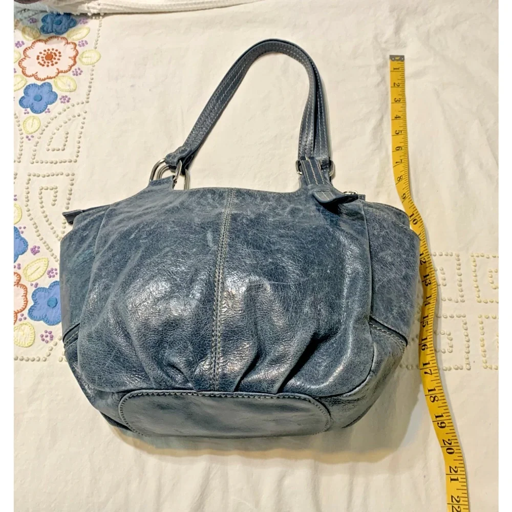 The Sak Blue Grey Distressed Leather Medium satchel top Handle Shoulder bag - Picture 3 of 9